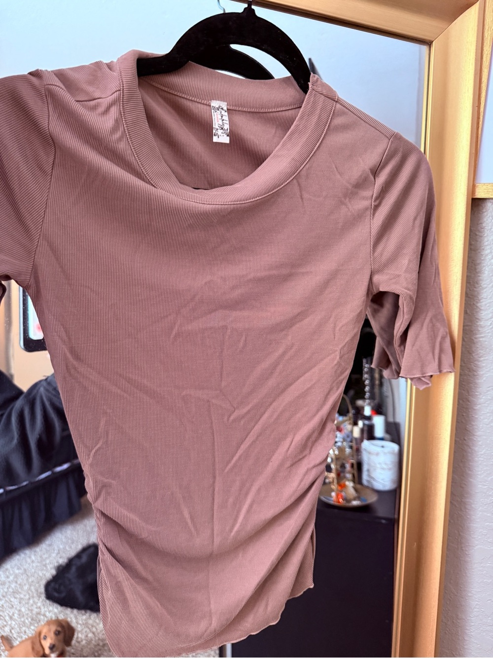 Free People Short Sleeve Ribbed Tee in Dusty Mauve